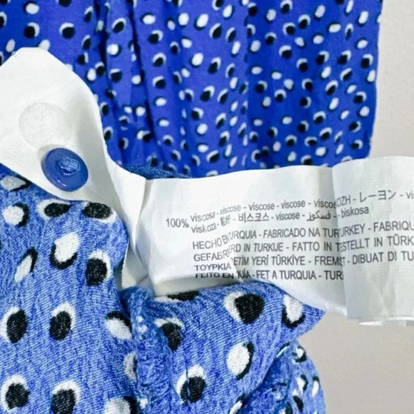 Zara Polka Dot Midi Long Sleeve Blue Tier  Dress - Picture 9 of 13